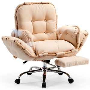 CJDSEC Beige Office Chair Adjustable Recline-0