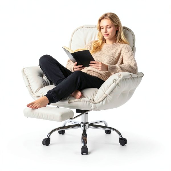 CJDSEC Beige Office Chair Adjustable Recline-1
