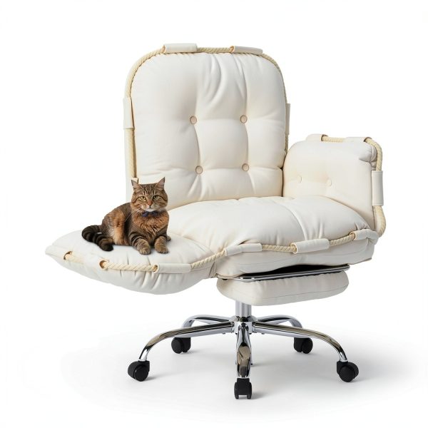 CJDSEC Beige Office Chair Adjustable Recline-8