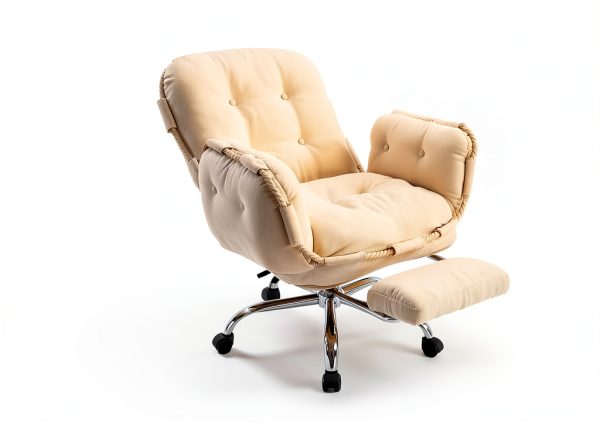 CJDSEC Beige Office Chair Adjustable Recline-3