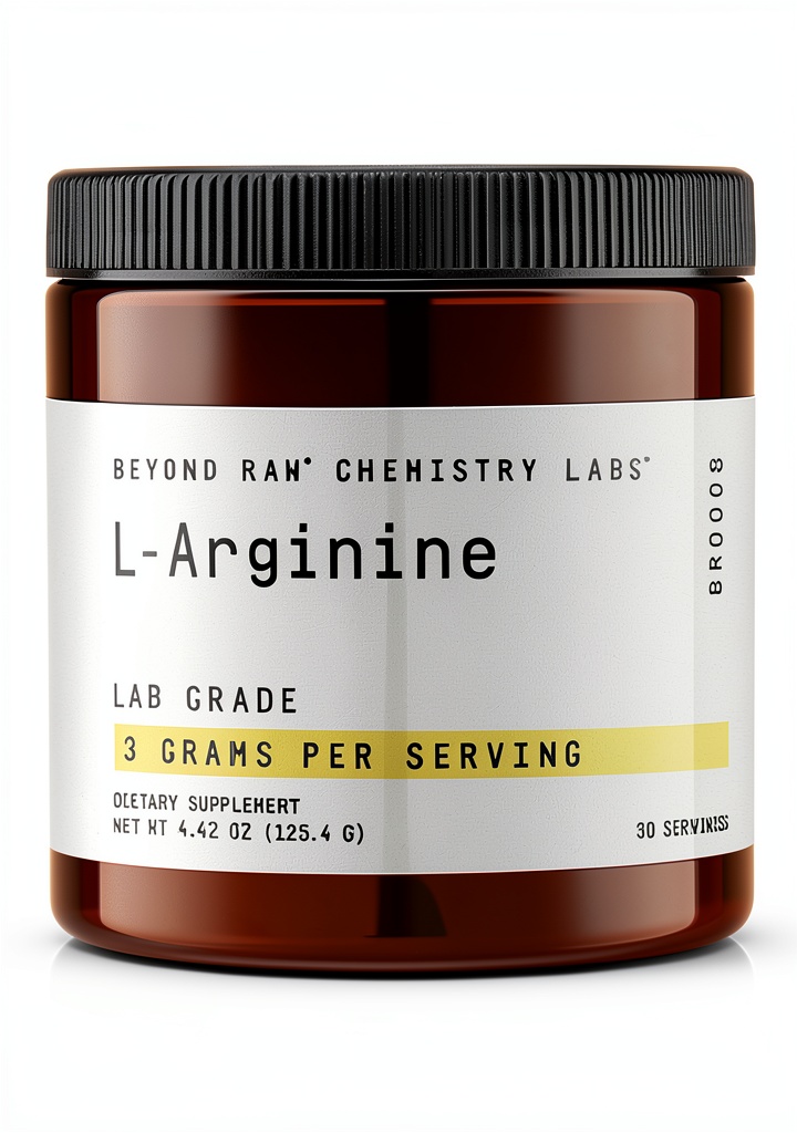 Beyond Raw L-Arginine Powder in a container with measuring scoop