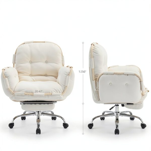 CJDSEC Beige Office Chair Adjustable Recline-2