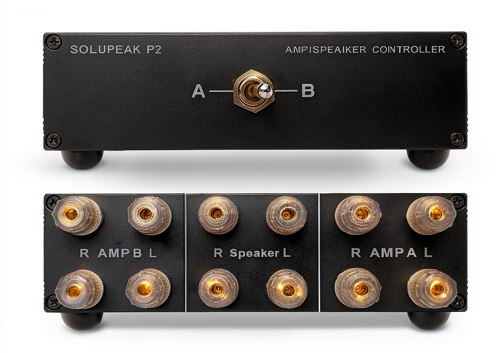 Audio selector switch installed in a home theater rack