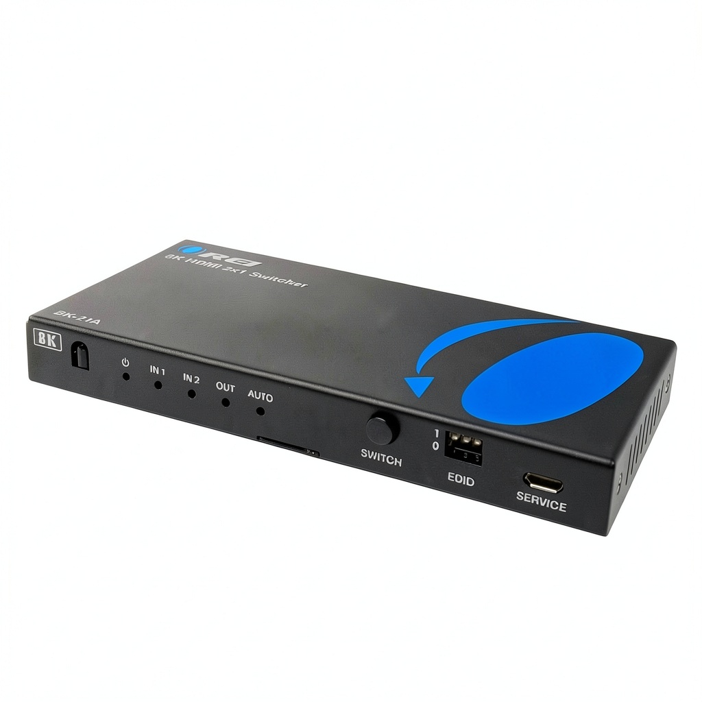 OREI 8K HDMI switch installed behind a 4K TV in a living room
