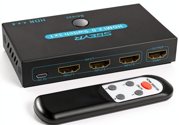 HDMI Switch SGEYR Metal 3‑Port Remote for Theater-0