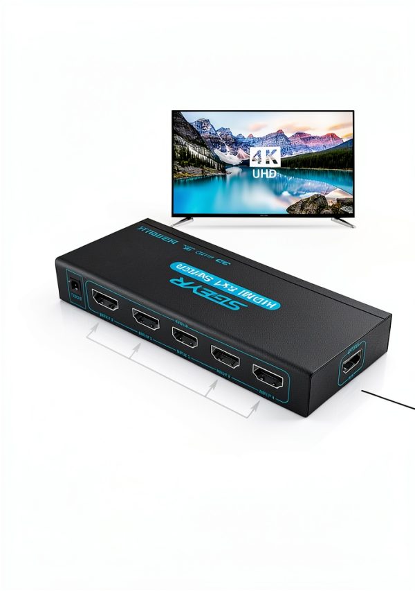 SGEYR 5x1 HDMI Switch 4K 30Hz Metal HDMI Selector Blue-3