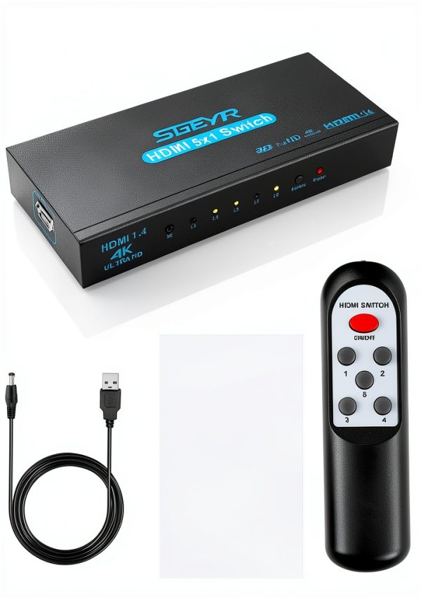 SGEYR 5x1 HDMI Switch 4K 30Hz Metal HDMI Selector Blue-6