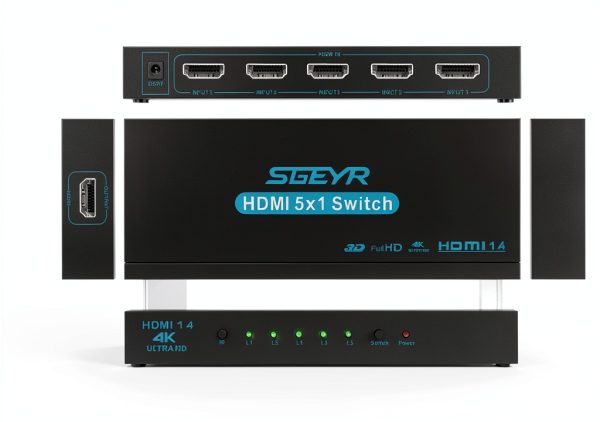 SGEYR 5x1 HDMI Switch 4K 30Hz Metal HDMI Selector Blue-1