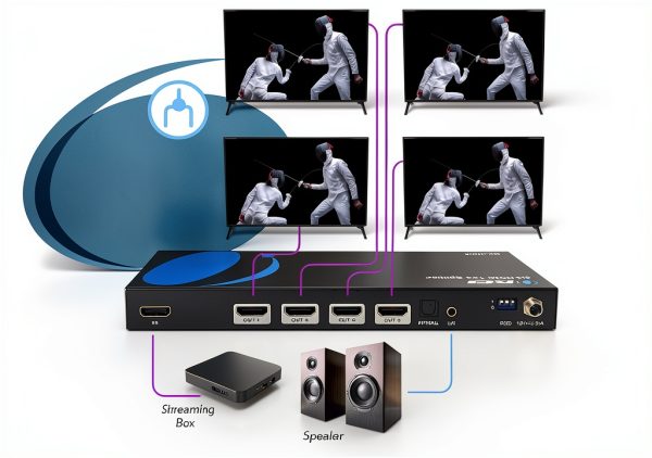 8K HDMI Audio Extractor OREI BK-104A 4-Output 8K@60Hz Optical & Analog-2