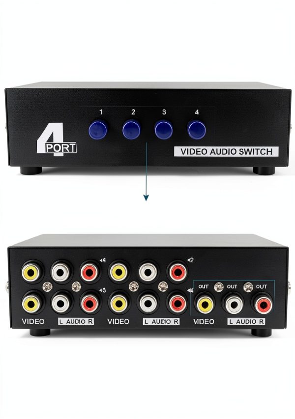 Mt-viki 4-Way AV RCA Switcher Selector - Metal Enclosure, Push Button-3