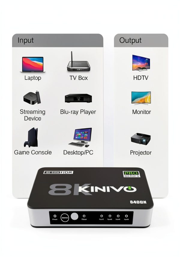 Kinivo 8K HDMI Switch 4 Port with Toslink 4K/8K Support IR Remote-4