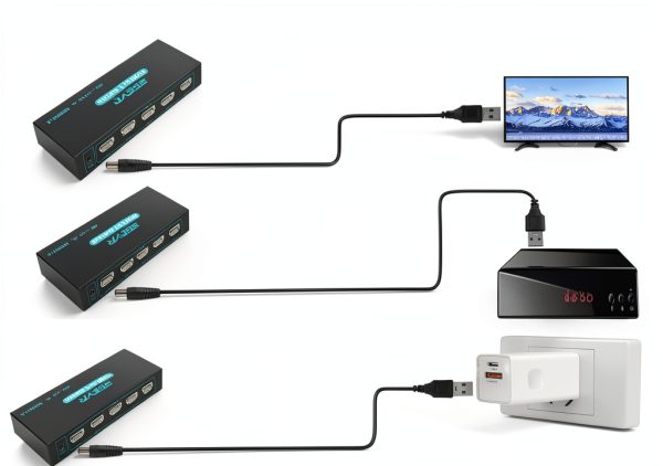 SGEYR 5x1 HDMI Switch 4K 30Hz Metal HDMI Selector Blue-5