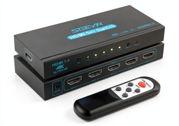 SGEYR 5x1 HDMI Switch 4K 30Hz Metal HDMI Selector Blue-0