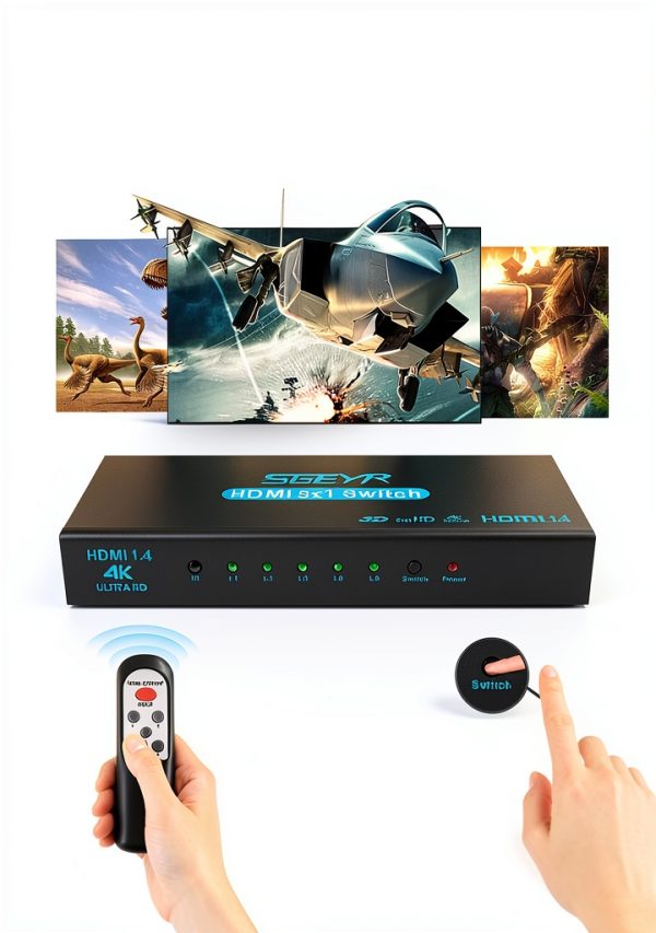 SGEYR 5x1 HDMI Switch 4K 30Hz Metal HDMI Selector Blue-4